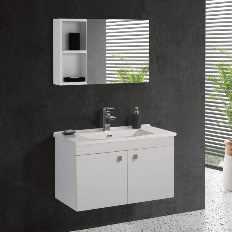 Σετ Έπιπλο Μπάνιου Luna 85 V1 Λευκή Γυαλιστερή Μελαμίνη σε MDF 800085LV1 Πάγκο 85x45x52cm