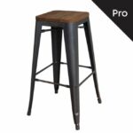 RELIX Wood Σκαμπό Bar-Pro, Στοιβαζόμενο, Μέταλλο Βαφή Antique Black,Κάθισμα Dark Oak κωδ. 0706-Ε-00015502