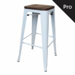 RELIX Wood Σκαμπό Bar-Pro, Στοιβαζόμενο, Μέταλλο Βαφή Άσπρο, Κάθισμα Dark Oak κωδ. 0706-Ε-00015504