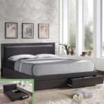 LIFE Κρεβάτι Διπλό Zebrano με 2 Συρτάρια για Στρώμα 160x200, Κεφαλάρι Pvc Σκoύρο Καφέ κωδ. 0706-Ε-00013730