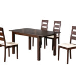 MILLER Set Τραπεζαρία Κουζίνας Ξύλινη Επεκτεινόμενο Τραπέζι + 4 Καρέκλες Σκ.Καρυδί-PVC Εκρού κωδ. 0706-Ε-00015842