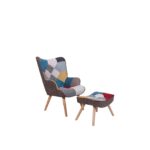 MARON Set: Πολυθρόνα Μπερζέρα + Σκαμπό Υποπόδιο, Ξύλο Φυσικό, Ύφασμα Patchwork κωδ. 0706-Ε-00020407