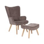 ALMA Πολυθρόνα - Μπερζέρα με Σκαμπό - Υποπόδιο Φυσικό Ύφασμα Velure Καφέ, K/D κωδ. 0706-Ε-00021804