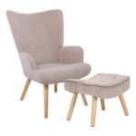 ALMA Πολυθρόνα - Μπερζέρα με Σκαμπό - Υποπόδιο Φυσικό Ύφασμα Velure Ανοιχτό Καφέ,K/D κωδ. 0706-Ε-00022836