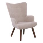ALMA Πολυθρόνα - Μπερζέρα Σαλονιού - Καθιστικού Καρυδί Ύφασμα Velure Ανοιχτό Καφέ,K/D κωδ. 0706-Ε-00022984