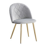 BELLA Καρέκλα Τραπεζαρίας, Μέταλλο Χρώμιο Χρυσό, Ύφασμα Velure Απόχρωση Γκρι κωδ. 0706-Ε-00023571