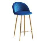 BELLA Σκαμπό BAR με Πλάτη, Βάση Χρώμιο Χρυσό, Ύφασμα Velure Απόχρωση Μπλε κωδ. 0706-Ε-00023575