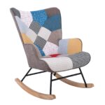 ALMA Rocking Πολυθρόνα Μπερζέρα Καθιστικού, Ύφασμα Patchwork, Βάση Μαύρο-Φυσικό κωδ. 0706-Ε-00024502