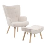 ALMA Πολυθρόνα - Μπερζέρα με Σκαμπό - Υποπόδιο Φυσικό, Teddy Ύφασμα Άσπρο, K/D 69x76x97/52x38x35cm κωδ. 0706-Ε-00024647
