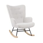 ALMA Rocking Πολυθρόνα Μπερζέρα Καθιστικού, Teddy Ύφ.Άσπρο, Βάση Μαύρο-Φυσικό κωδ. 0706-Ε-00025160