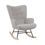 ALMA Rocking Πολυθρόνα Μπερζέρα Καθιστικού, Teddy Ύφ.Αν.Γκρι, Βάση Μαύρο-Φυσικό κωδ. 0706-Ε-00025161
