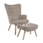 ALMA Πολυθρόνα - Μπερζέρα με Σκαμπό - Υποπόδιο Φυσικό Ύφασμα Κοτλέ Ανοιχτό Καφέ, K/D κωδ. 0706-Ε-00025879