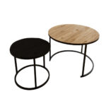 Σετ 2τμχ Τραπεζάκια Σαλονιού ROLLS χρ. BROWN-BLACK Φ80cm/Φ60cm κωδ. 0740-10014