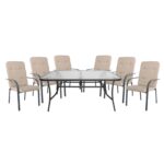 ASTOR Set Τραπεζαρία Κήπου: Τραπέζι + 6 Πολυθρόνες Μέταλλο Ανθρακί, Γυαλί, Μαξιλάρι Μπεζ κωδ. 0706-Ε-00016321