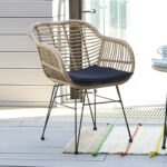 SALSA Πολυθρόνα Τραπεζαρίας Κήπου, Μέταλλο Βαφή Μαύρο, Wicker Φυσικό, Μαξιλάρι Μαύρο κωδ. 0706-Ε-00019096