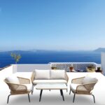 SALSA Plus Set Σαλόνι Κήπου ALU Μαύρο-Γυαλί-Wicker Φυσικό: Τραπέζι+2 Θέσιος+2 Πολυθρόνες κωδ.0706-Ε-00021103