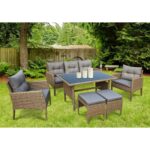 CALIFORNIA Σαλόνι - Τραπεζαρία Τραπέζι+3Θέσιος+2 Πολυθρόνες+ 2 Σκαμπό Μέταλλο-Wicker Φυσικό κωδ.0706-Ε-00021770