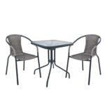 BALENO Set Κήπου - Βεράντας: Τραπέζι + 2 Πολυθρόνες Μέταλλο Ανθρακί, Wicker Mixed Grey κωδ. 0706-Ε-00022560