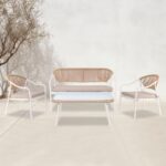 PALERMO Set Καθιστικό Κήπου Μεταλλικό Άσπρο,Wicker Φυσικό: Τραπέζι+2 Θέσιος+2 Πολυθρόνες κωδ. 0706-Ε-00025045