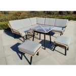 SALSA CORNER Σαλόνι-Καθιστικό: Τραπέζι + Καναπές Γωνία + 2 Σκαμπό, Μέταλλο-Wicker Φυσικό κωδ. 0706-Ε-00025938