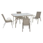 RIO Set Τραπεζαρία Κήπου Μέταλλο Βαφή Μπεζ, Textilene Μπεζ: Τραπέζι + 4 Πολυθρόνες κωδ. 0706-Ε-00026150