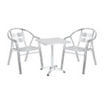 Tραπεζαρία Zircu-Lazo II pakoworld σετ 3τεμ χρωμίου αλουμίνιο Φ60x60x70εκ κωδ. 0060-130-000075