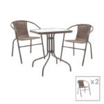 Tραπεζαρία Obbi-Watson pakoworld σετ 3τεμ καφέ μέταλλο-pe rattan 60x60x70εκ κωδ. 0060-130-000085