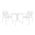 Τραπεζαρία Watson-Sussie pakoworld σετ 3τεμ μέταλλο λευκό- γυαλί 70x70x70εκ κωδ. 0060-130-000124