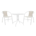 Τραπεζαρία Watson-Obbi pakoworld σετ 3τεμ μέταλλο λευκό- γυαλί 70x70x70εκ κωδ. 0060-130-000125