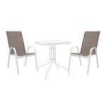 Τραπεζαρία Watson-Calan pakoworld σετ 3τεμ μέταλλο λευκό- γυαλί 70x70x70εκ κωδ. 0060-130-000126