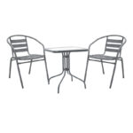 Τραπεζαρία Watson-Tade pakoworld μέταλλο ανθρακί-γυαλί 70x70x70εκ κωδ. 0060-130-000134