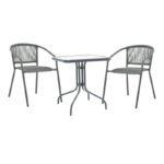 Τραπεζαρία Watson-Lindaria pakoworld μέταλλο ανθρακί-γυαλί 70x70x70εκ κωδ. 0060-130-000136