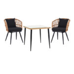 Τραπεζαρία Naoki σετ 3 τεμ pakoworld μέταλλο μαύρο-pe φυσικό-γυαλί 80x80x78εκ κωδ. 0060-140-000065