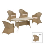 Tραπεζαρία Hadrian-Keir pakoworld σετ 7τεμ καφέ rattan-μπεζ textilene-καφέ αλουμίνιο 180x90x72εκ κωδ. 0060-152-000063