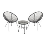 Σαλόνι κήπου Acapulco pakoworld σετ 3τεμ μαύρο μέταλλο-μαύρο rattan-γυαλί Φ50x50εκ κωδ. 0060-152-000064