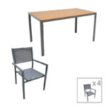 Tραπεζαρία Nares-Moly pakoworld σετ 5τεμ ανθρακί αλουμίνιο και φυσικό plywood 140x80x72.5εκ κωδ. 0060-152-000070