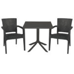 Τραπεζαρία Groovy-Halcyon pakoworld σετ 3τεμ PP ανθρακί 80x80x74,5εκ. κωδ.0060-253-000083