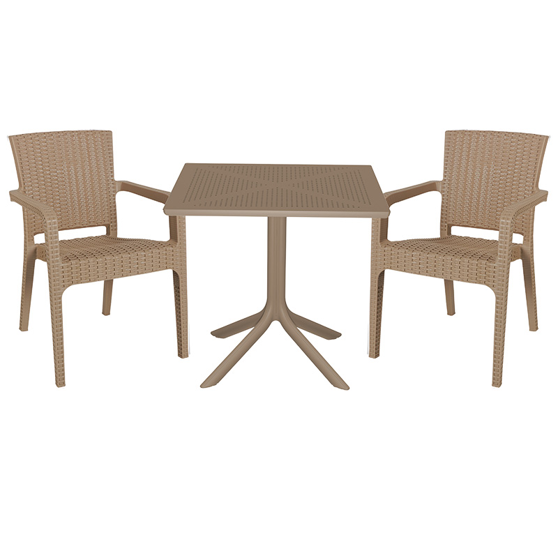 Τραπεζαρία Groovy-Halcyon pakoworld σετ 3τεμ PP cappuccino 80x80x74,5εκ. κωδ.0060-253-000093