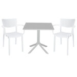 Τραπεζαρία Groovy-Fontline pakoworld σετ 3τεμ PP λευκό 80x80x74,5εκ. κωδ.0060-253-000108