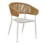 Πολυθρόνα αλουμινίου Raven pakoworld στοιβαζόμενη λευκός σκελετός-φυσικό textilene-rattan 57x62x78εκ. κωδ.0060-291-000004