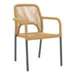 Πολυθρόνα αλουμινίου Norture pakoworld στοιβαζόμενη ανθρακί σκελετός-pe rattan σε φυσική απόχρωση 57x63x82εκ. κωδ.0060-364-000001