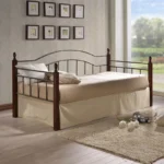 Καναπές-κρεβάτι Nika pakoworld ξύλο σε καρυδί απόχρωση-μαύρο μέταλλο 90x190εκ. κωδ.0060-330-000012