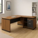 Γραφείο επαγγελματικό αναστρέψιμο Oscar pakoworld καρυδί-ανθρακί 180x170x76εκ. κωδ.0060-246-000002