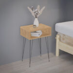 Κομοδίνο Naida pakoworld σε oak απόχρωση -μαύρα μεταλλικά πόδια 40x30x59εκ. κωδ.0060-321-000113