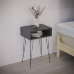 Κομοδίνο Naida pakoworld σε ανθρακί απόχρωση -μαύρα μεταλλικά πόδια 40x30x59εκ. κωδ.0060-321-000115