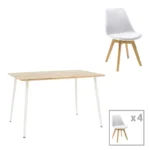 Τραπεζαρία Gaston-Cuba pakoworld σετ 5τεμ pp-mdf σε λευκή-sonoma απόχρωση120x80x75εκ. κωδ.0060-200-001002