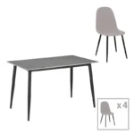 Τραπεζαρία Gustas-Bella C pakoworld σετ 5τμχ γκρι μαρμάρου sintered stone-μαύρο μέταλλο 140x80x75εκ. κωδ.0060-200-001062