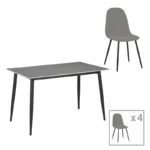 Τραπεζαρία Gustas-Bella D pakoworld σετ 5τμχ γκρι μαρμάρου sintered stone-μαύρο μέταλλο 140x80x75εκ. κωδ.0060-200-001063