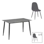 Τραπεζαρία Gustas-Bella E pakoworld σετ 5τμχ γκρι μαρμάρου sintered stone-μαύρο μέταλλο 140x80x75εκ. κωδ.0060-200-001064