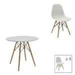 Τραπεζαρία Julita σετ 5τεμ pakoworld MDF και ξύλο οξιάς σε λευκή-φυσική απόχρωση Φ80x73εκ. κωδ.0060-200-001246